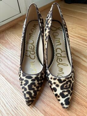 Sam Edelman Leopard Calf Hair Pointed Toe Pump 3.5” Heel Cheetah Print Size 7